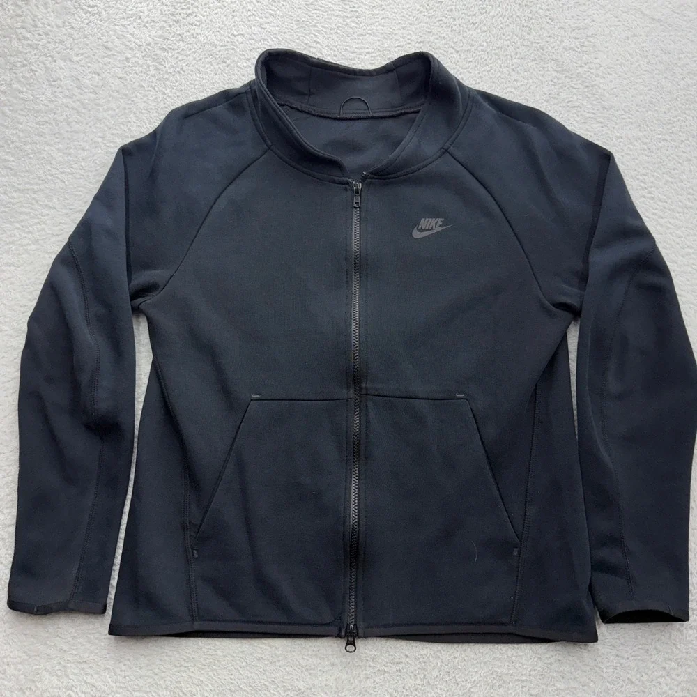 Nike Tech Fleece Full Zip Jacket Womens Black Raglan Bomber‎ Mock Neck M